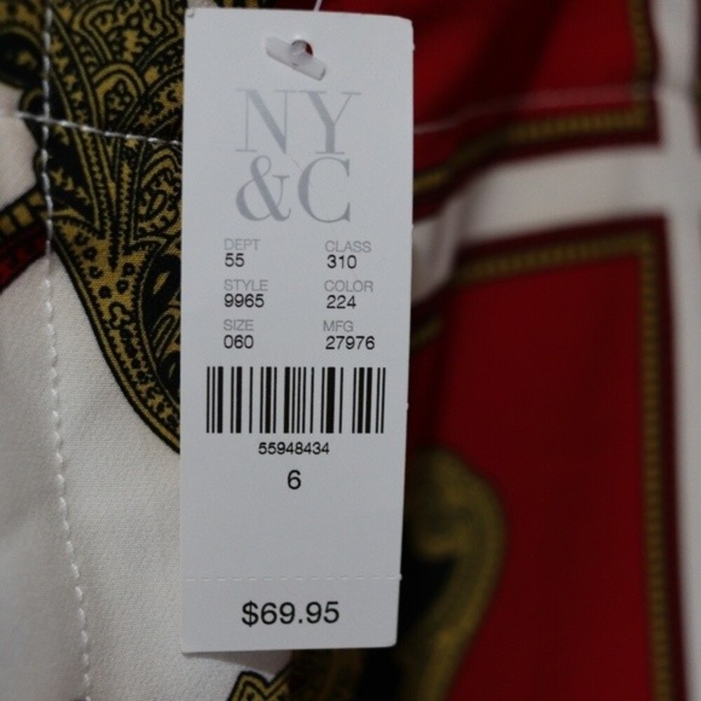 7th Avenue New York & Co White, Red & Gold Scarf Print Pants 6 NWT Madie - Picture 13 of 13